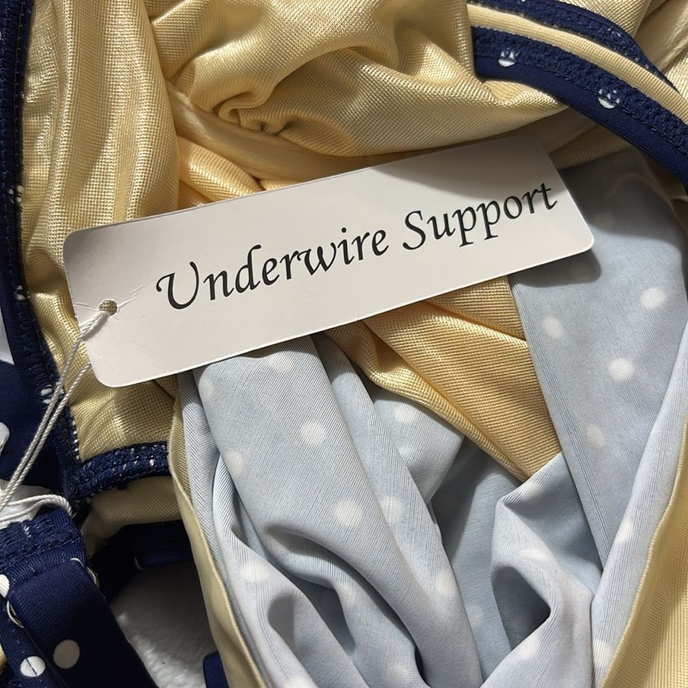 Talbots Tankini Swimsuit Top Underwire Support Polka Dot Navy Blue 12 NEW - Picture 3 of 5